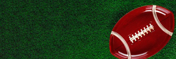 Banner American Football Plate Green Grass Background — Zdjęcie stockowe