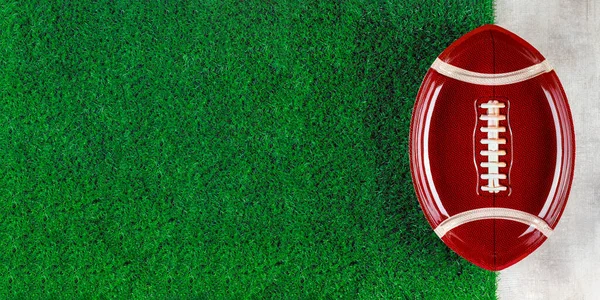 Symbol American Football Ball Plate Green Background Banner Copy Space — Fotografia de Stock