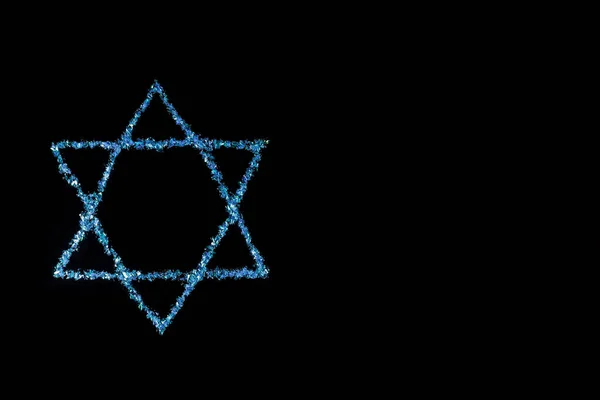 Блакитна Зірка Давида Єврейський Символ Чорному Тлі — стокове фото