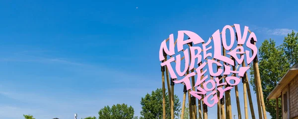 Almere Holandia Czerwca Sign Nature Loves Technology Floriade Expo 2022 — Zdjęcie stockowe