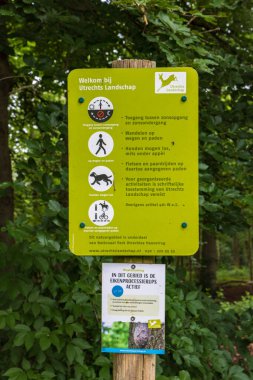 Amerongen, The Netherlands - July 10, 2022: Infrormation sign Utrechts landscape in forest Amerongse Berg In Amerongen in The Netherlands