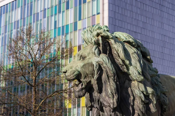 Brussels Belgium March 2022 Closeup Lion Congress Column Downtown Brussels — Stockfoto