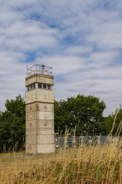Watch tower at Border house or Grenzhus museum in Schlagsdorf in Germany telling the story of the iron curtain between former East and West Germany during the cold war