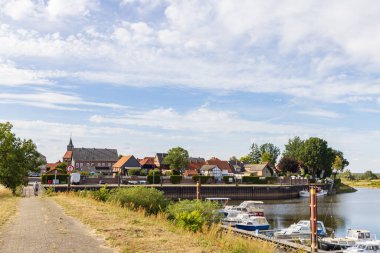 Schnackenburg, Germany - August 3, 2022: Skyline Schnackenburg with Elbe river and border in Lower saxony Germany at the former inner-German border between East and West Germany