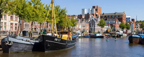 Groningen Netherlands August 2022 Cityscape Groningen Ships Northern Harbour Noorderhaven — Zdjęcie stockowe