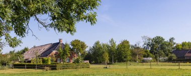 Traditional farm surrounded by old trees called Cazemier farm in Tolbert municipality Westerkwartier in Groningen province the Netherlands