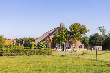 Traditional farm surrounded by old trees called Cazemier farm in Tolbert municipality Westerkwartier in Groningen province the Netherlands