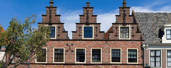 Närbild Tre Klassiska Steg Gavel Hus Rad Alkmaar Norra Holland — Stockfoto