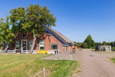 Tolbert, The Netherlands - August 24, 2022: Traditional farm surrounded by old trees called Cazemier farm in Tolbert municipality Westerkwartier in Groningen province the Netherlands