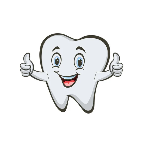Pollice del dente del fumetto in alto, banner per l'odontoiatria pediatrica — Vettoriale Stock