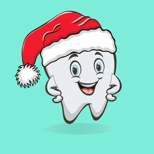 Carino Divertente Dente Del Fumetto Con Cappello Babbo Natale Concetto — Vettoriale Stock