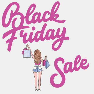 Kara Cuma afişi arka plan şablonu Satın alma ile zarif kadın siluetleri