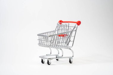 horizontal photo of customer cart on white isolated background, subject in the middle