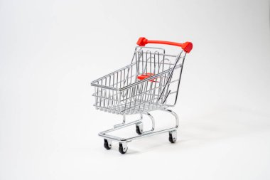 horizontal photo of customer cart on white isolated background, subject in the middle