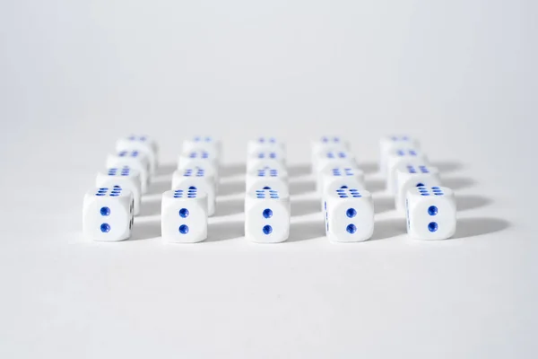 Volumetric Dice White Background Evenly Standing Objects Line Cube — Stockfoto