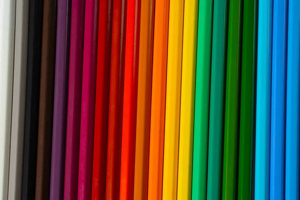 Fond Arc Ciel Rayures Colorées Crayons Lumineux Couleur — Photo