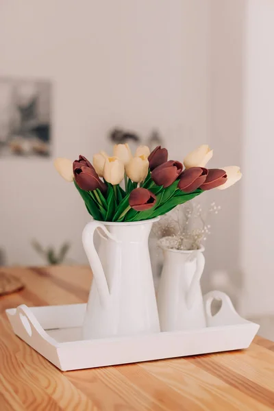 Vase with flowers, home decor, kitchen things, tulips, decoration