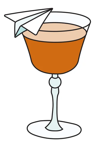 Papierowy samolot klasyczny New Era koktajl w konkretnym szkle. Bourbon Whiskey i napój na bazie Aperolu ozdobione małym samolotem. Stylowa ilustracja wektora kreskówki. Dobre dla kart, plakatów, menu — Wektor stockowy