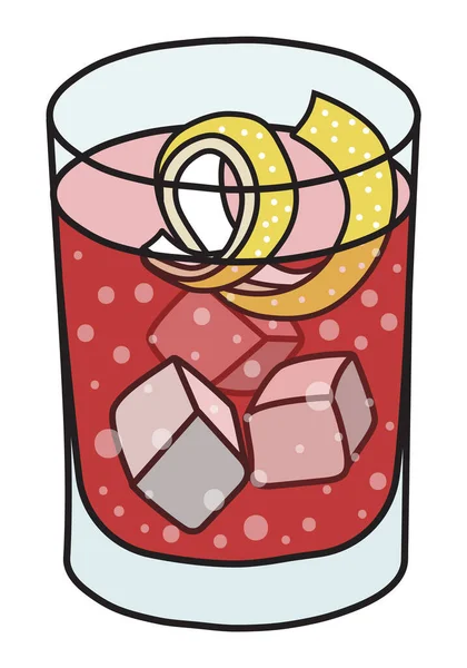 Americano klassiska officiella cocktail i ett dricksglas, Den oförglömliga kategorin. Bitter och Vermouth baserad röd dryck garnerad med citron twist. Snygg doodle tecknad stil vektor illustration — Stock vektor