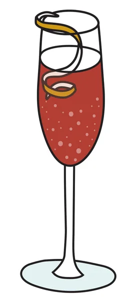 Negroni Sbagliato classic cocktail in flute glass. Sweet vermouth and Campari based sparkling red drink garnished with orange twist. Stylish doodle cartoon vector illustration for cards, menu decor. — Stock Vector