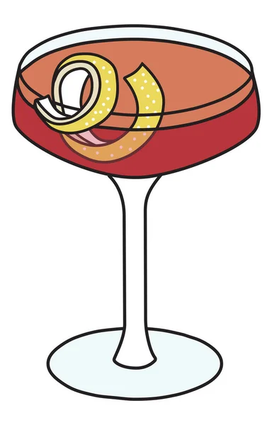 Alter Kumpel klassischer Vintage Cocktail im Glas. Whiskey aus Roggen und Wermut, garniert mit Zitronenschale. Stilvolle Doodle-Cartoon-Vektor-Illustration. Gut für Karten, Menüdekor, Poster — Stockvektor