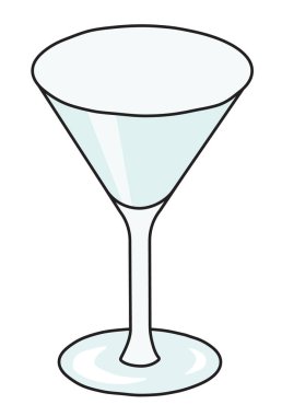 Klasik martini bardağı. El çizimi karikatür stili cin renkli vektör çizimi. Parti kartı, davetiyeler, posterler, bar menüsü veya alkol tarifi için.