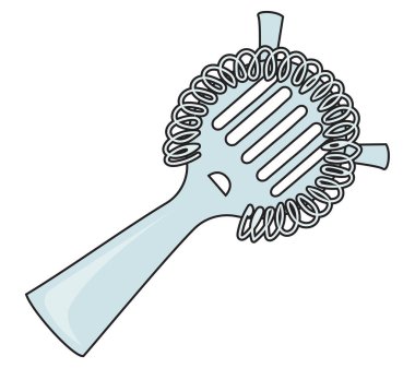 Hawthorne süzgeç aksesuarı. El çizimi karikatür tarzı vektör görüntüsü. Bar menüsü, barmen web sitesi tasarımı, kokteyl hazırlama süreci illüstrasyonu, alkol yemek kitabı dekorasyonu vb.