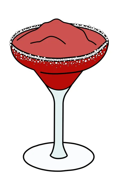 Rot Weißer Gefrorener Erdbeer Daiquiri Cocktail Margarita Glas Garniert Mit — Stockvektor