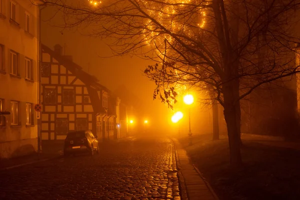 Klaipeda Lithuania 2021 Foggy New Year Night City Cars Old — Stock Photo, Image