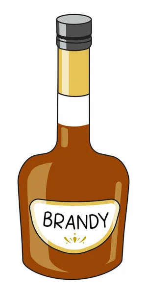 Klasyczny koniak Brandy w butelce. Ilustracja wektora stylu kreskówki Doodle hipster izolowane na białym tle. Dobre dla karty imprezowej, plakaty, menu bar lub alkohol książka kucharska przepis — Wektor stockowy