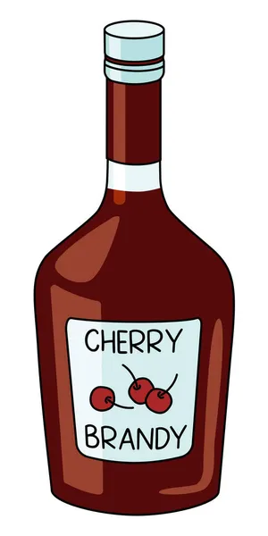 Класичний червоний солодкий вишневий лікер у пляшці. Мультяшний стиль хіпстера Doodle Векторні ілюстрації ізольовані на білому тлі. Для вечірньої картки, плакатів, барного меню або книги для приготування алкоголю . — стоковий вектор
