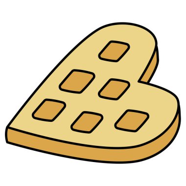 Kalp şeklinde ev yapımı waffle tatlı şekerli bisküvi. Sevimli romantik sevgililer günü karalama karikatürü hipster tarzı vektör çizimi beyaza izole edilmiş. Tebrik kartları, poster ya da davetiye için