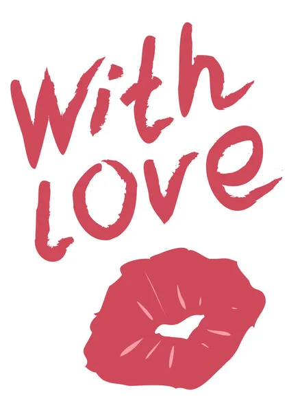 Love Hand Written Lettering Lipstick Kiss Cute Romantic Valentines Day — Stockvektor