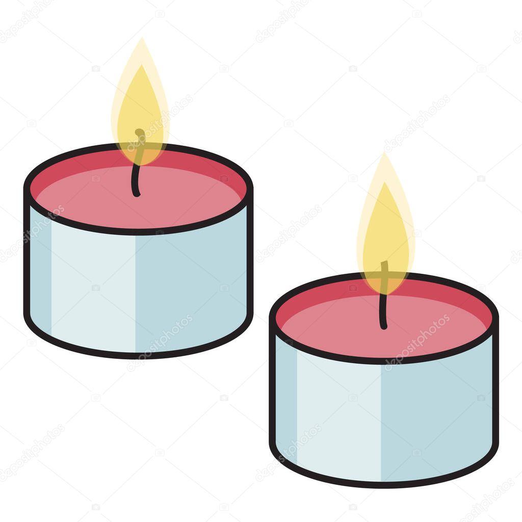 A couple of pink red mini candles. Cute romantic Valentines day doodle cartoon hipster style vector illustration isolated on white. For greeting cards, poster or invitation