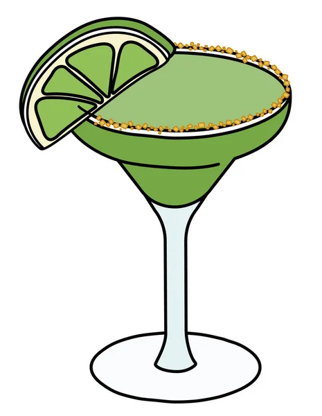 Santo Patricks Day speciale Margarita verde guarnito con calce e bordo di sale arancione. Illustrazione vettoriale del fumetto Doodle isolata su sfondo bianco. Per biglietto di auguri, manifesto della festa, inviti — Vettoriale Stock