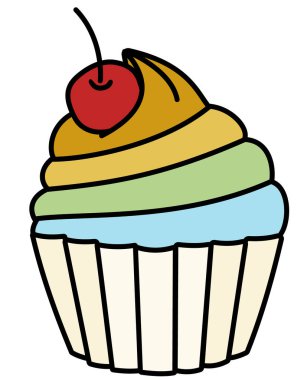 Aziz Patrick Günü özel şanslı gökkuşağı tatlı kremalı kek ve üstünde kiraz. Karikatür karikatür vektör çizimi beyaza izole edildi. Tebrik kartı, etiket veya davetiye için