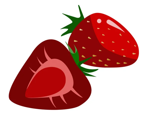 Zwei leckere süße frische rote Erdbeeren Vektorillustration im Hipster-Flachstil. Für die Dekoration der Speisekarte im Restaurant, Aufkleber-Verpackungen für Marmelade, Joghurt, Naturkosmetik usw. — Stockvektor