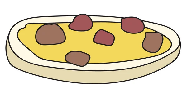 Snack de bruschetta de dibujos animados Doodle con mantequilla y albóndigas. Bar restaurante menú anuncios, tarjeta, agricultores mercado decoración de alimentos, diseño de sitios web — Vector de stock