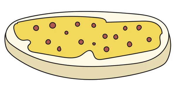 Doodle cartoon bruschetta snack with butter and caviar. Bar restaurant menu ads, card, farmers market food decor, website design — Stock Vector