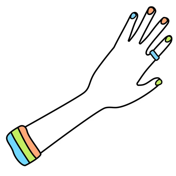 Pousser la paume geste gribouiller dessin animé hipster style illustration — Image vectorielle