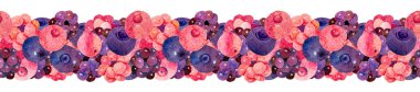 Watercolor berry seamless line border ornament. Kidcore cute vintage papercut style design element. Good for wedding invitation, farmers market decoration, cards.