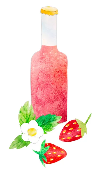 Hand Drawn Watercolor Papercut Strawberry Fruit Soda Drink Craft Beer — Stok fotoğraf