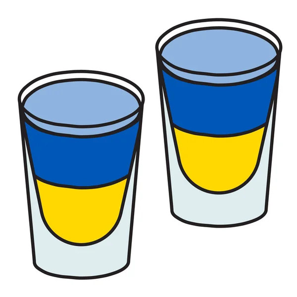 Pair Blue Yellow Ukrainian Flag Colors Shot Shooter Cocktails Bartender — стоковий вектор