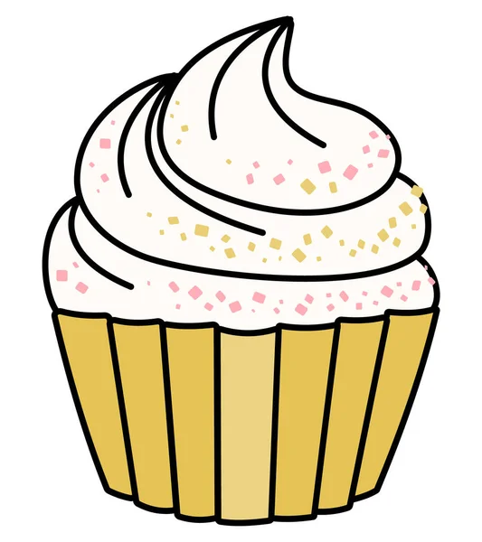 Easter Special Pink Yellow Sweet Creamy Cupcake Doodle Cartoon Vector — Stockvektor