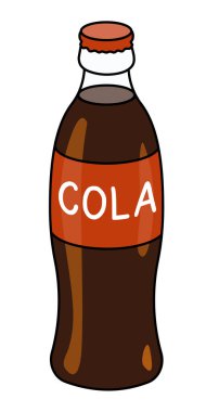Doodle cartoon style bottle of cola. Refreshing soft drink, cocktail ingredient. For card, stickers, posters, bar menu or cook book recipe