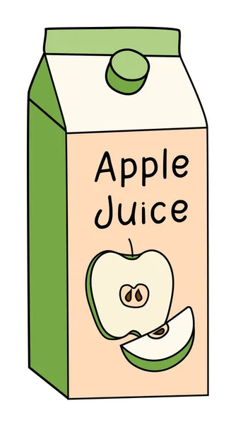 Doodle Cartoon Style Apple Juice Box Pack Refreshing Healthy Natural — Wektor stockowy
