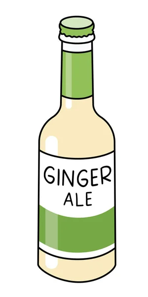 Doodle Cartoon Style Bottle Ginger Ale Refreshing Soft Drink Cocktail - Stok Vektor
