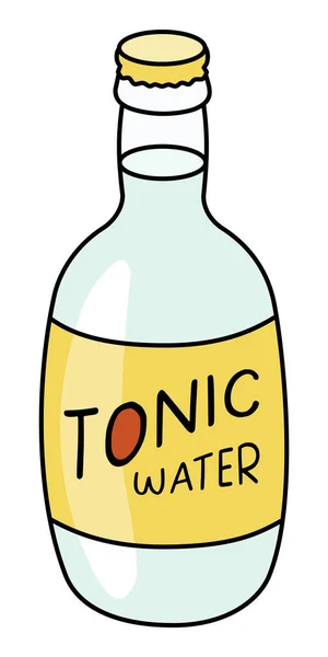 Карикатурний Стиль Пляшки Індійської Тонічної Води Освіжаючий Безалкогольний Напій Інгредієнт — стоковий вектор