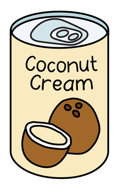 Doodle Cartoon Coconut Cream Milk Can Pina Colada Cocktail Sweet — стоковый вектор