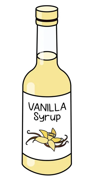 Doodle Cartoon Style Vanilla Syrup Bottle Sweet Sugar Cocktail Ingredient - Stok Vektor
